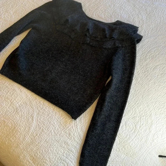 Wool Blend Sweater Womens Large Gray Cropped Cottagecore Cozy Feminine Ruffle - Picture 14 of 16